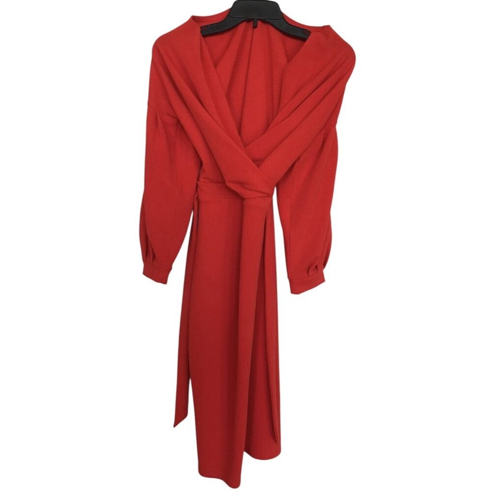 Bebe Dress Womens Size Small S Redâ V Neck Long Sleeve Tie Back